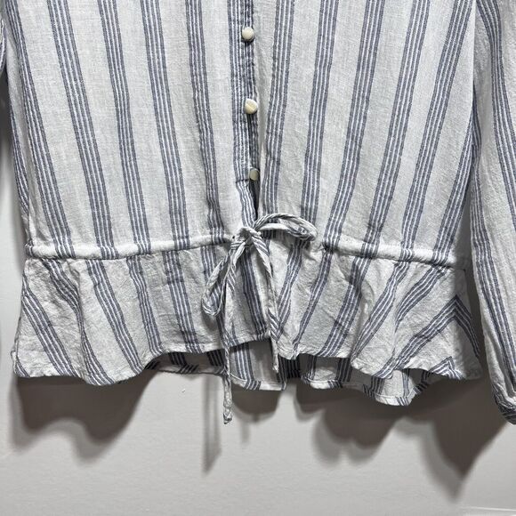 Rails Marti Cayman Stripe Blouse Lightweight Linen Button Up Tie Waist Size S - Picture 13 of 16